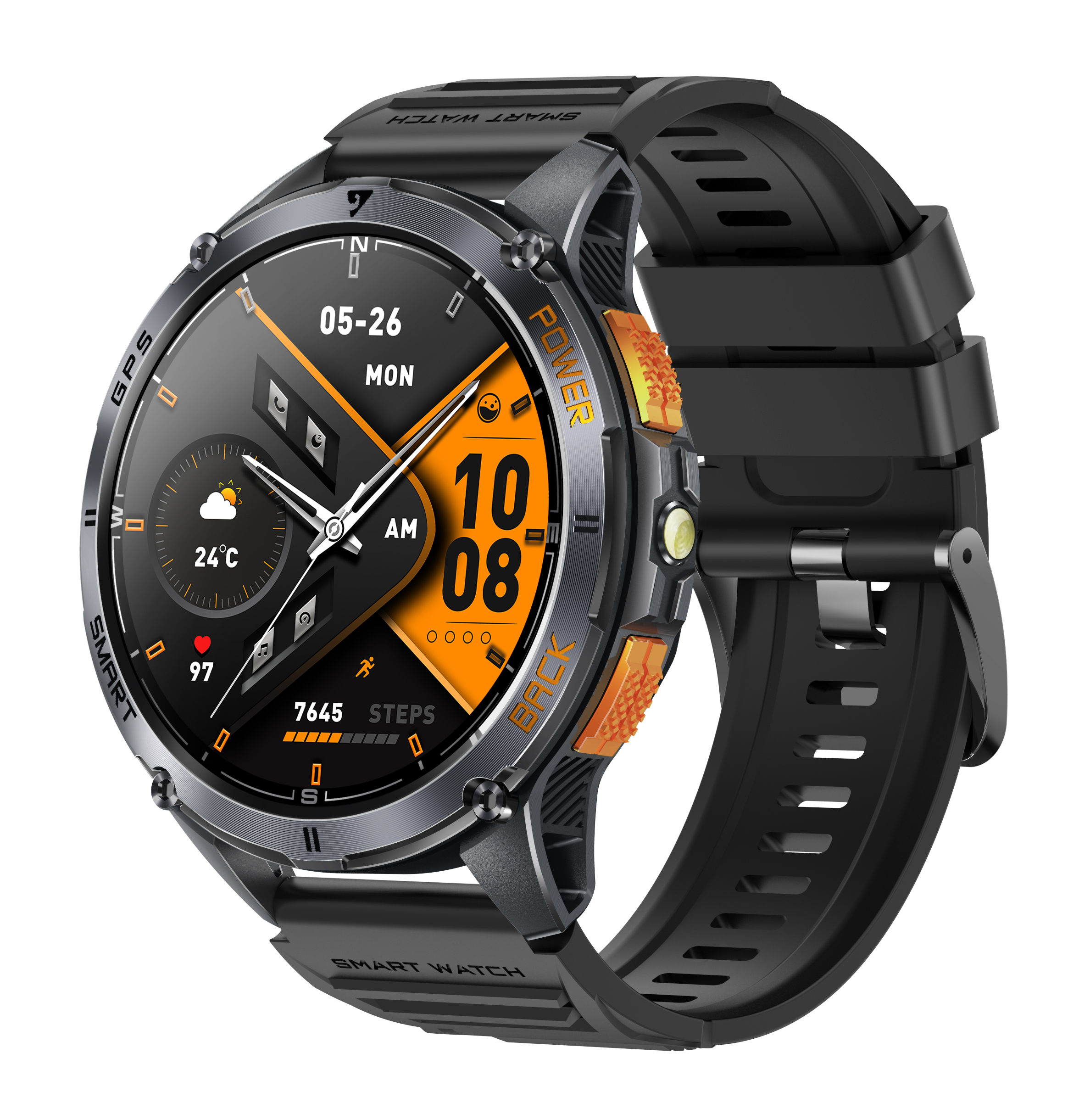 Rugged GPS Outdoor Smartwatch with AMOLED Display & Flashlight