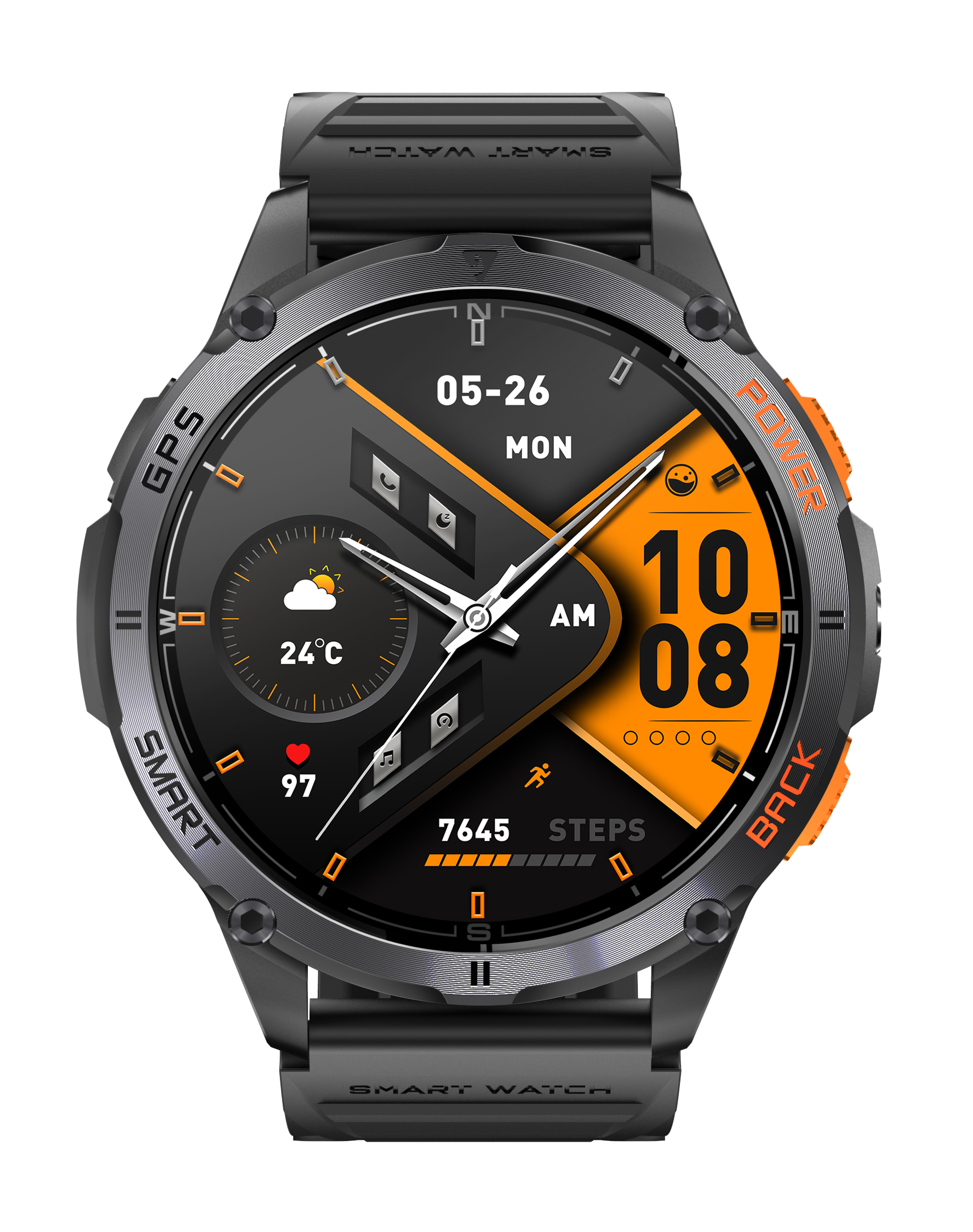 Rugged GPS Outdoor Smartwatch with AMOLED Display & Flashlight
