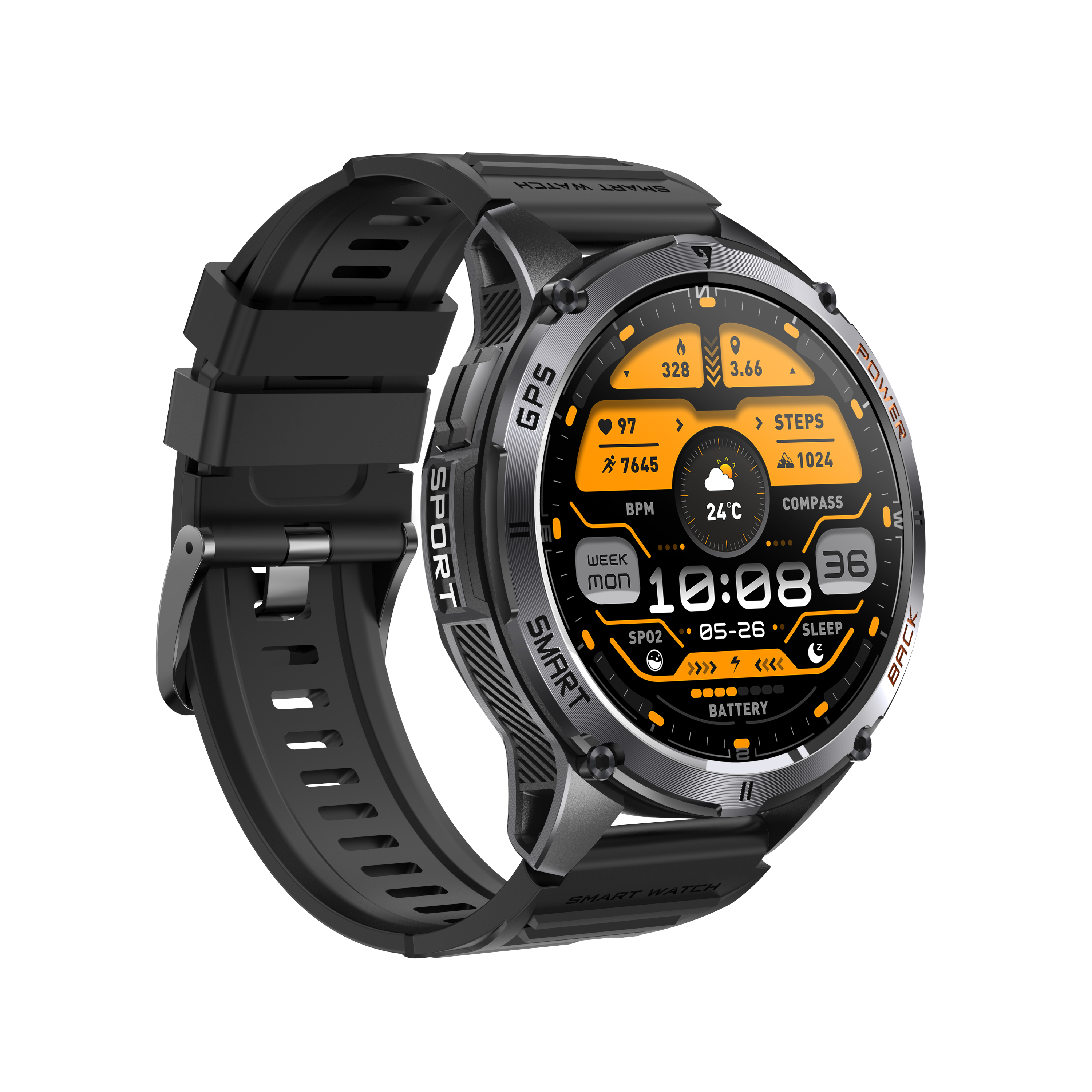 Rugged GPS Outdoor Smartwatch with AMOLED Display & Flashlight