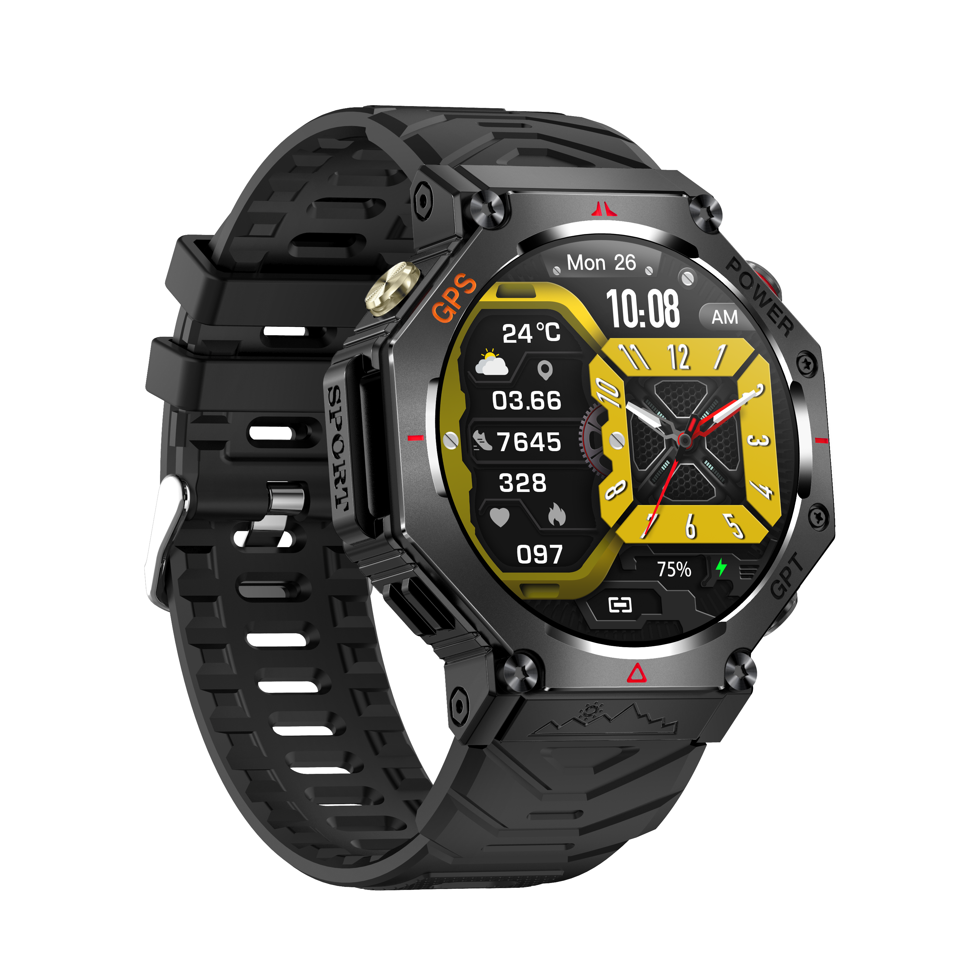 Rugged AI-Powered Outdoor Smartwatch for Men with GPS, Flashlight & 100+ Sports Modes