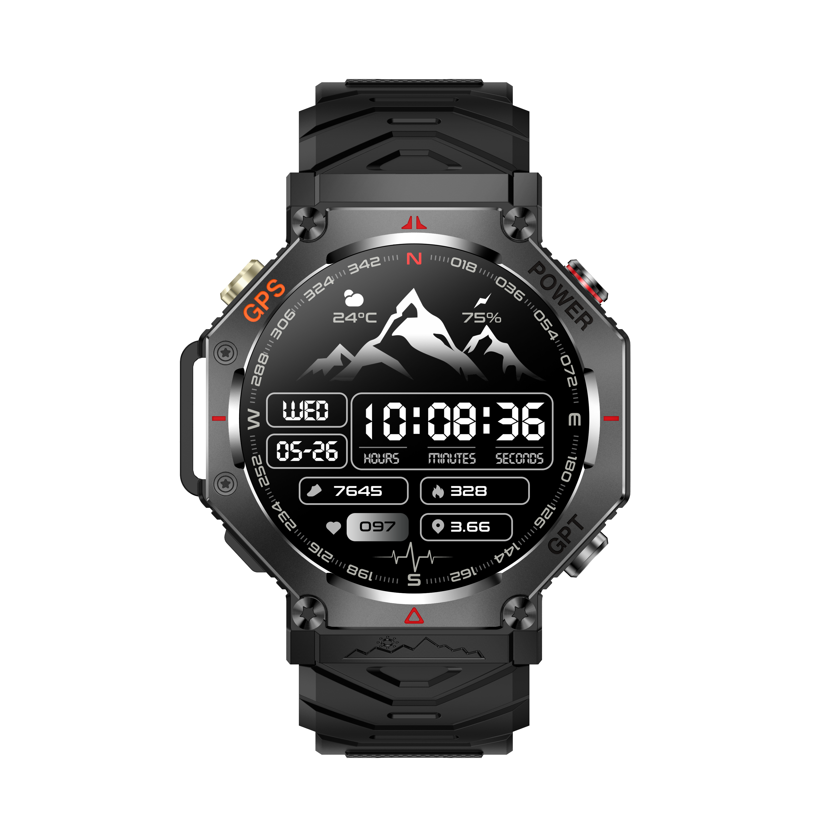 Rugged AI-Powered Outdoor Smartwatch for Men with GPS, Flashlight & 100+ Sports Modes