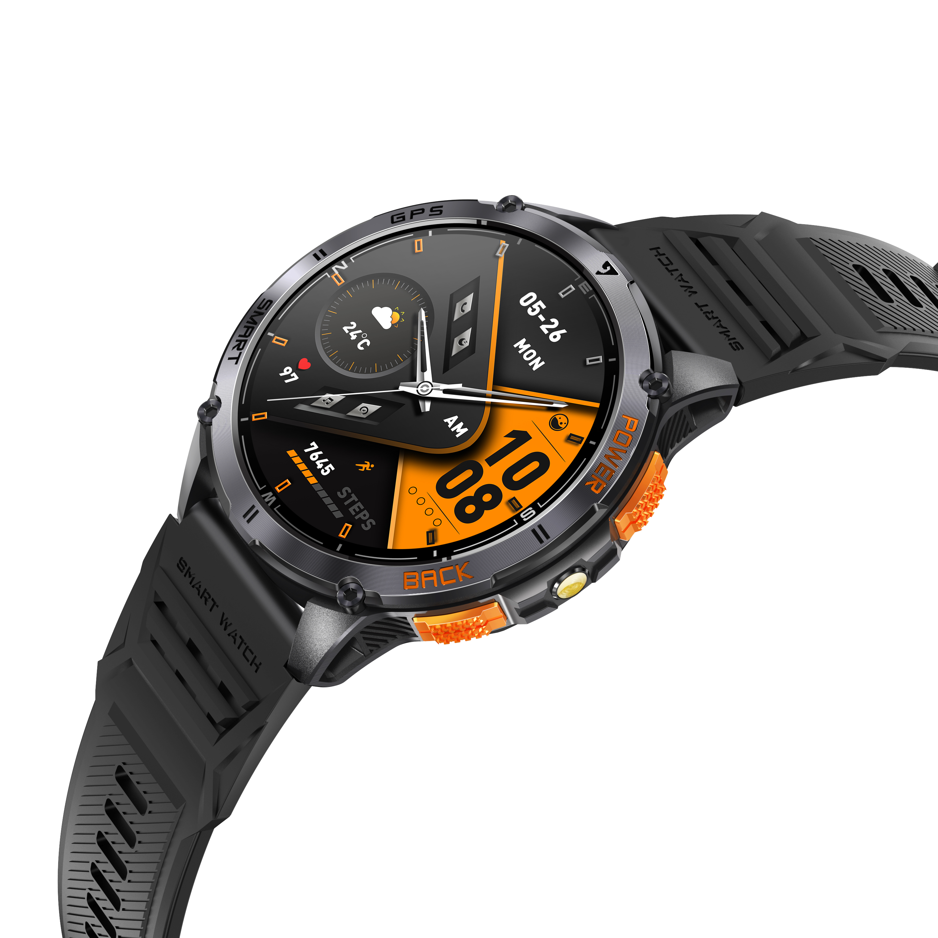 Rugged GPS Outdoor Smartwatch with AMOLED Display & Flashlight
