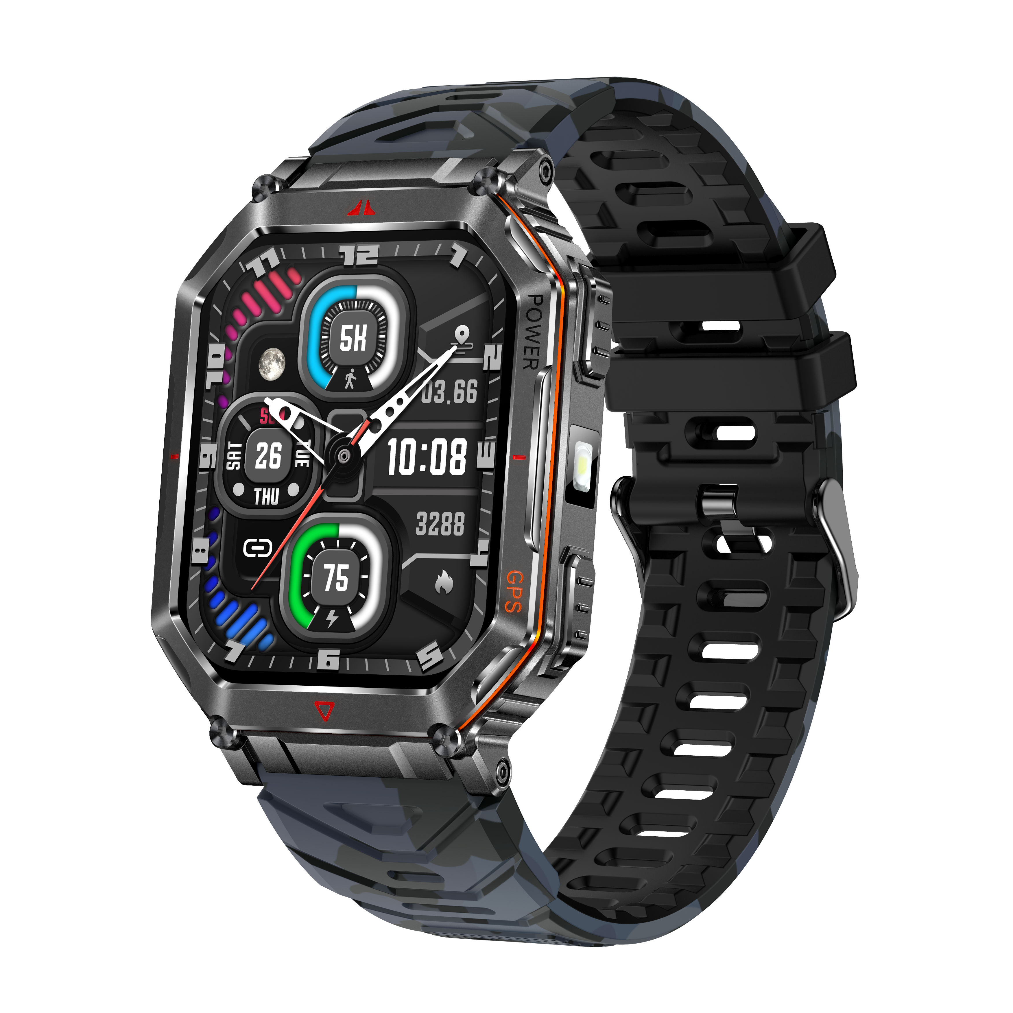 2.01'' Outdoor Men’s AI GPS Smart Watch with Bluetooth Calling, Altimeter, Compass & 107+ Sports Modes