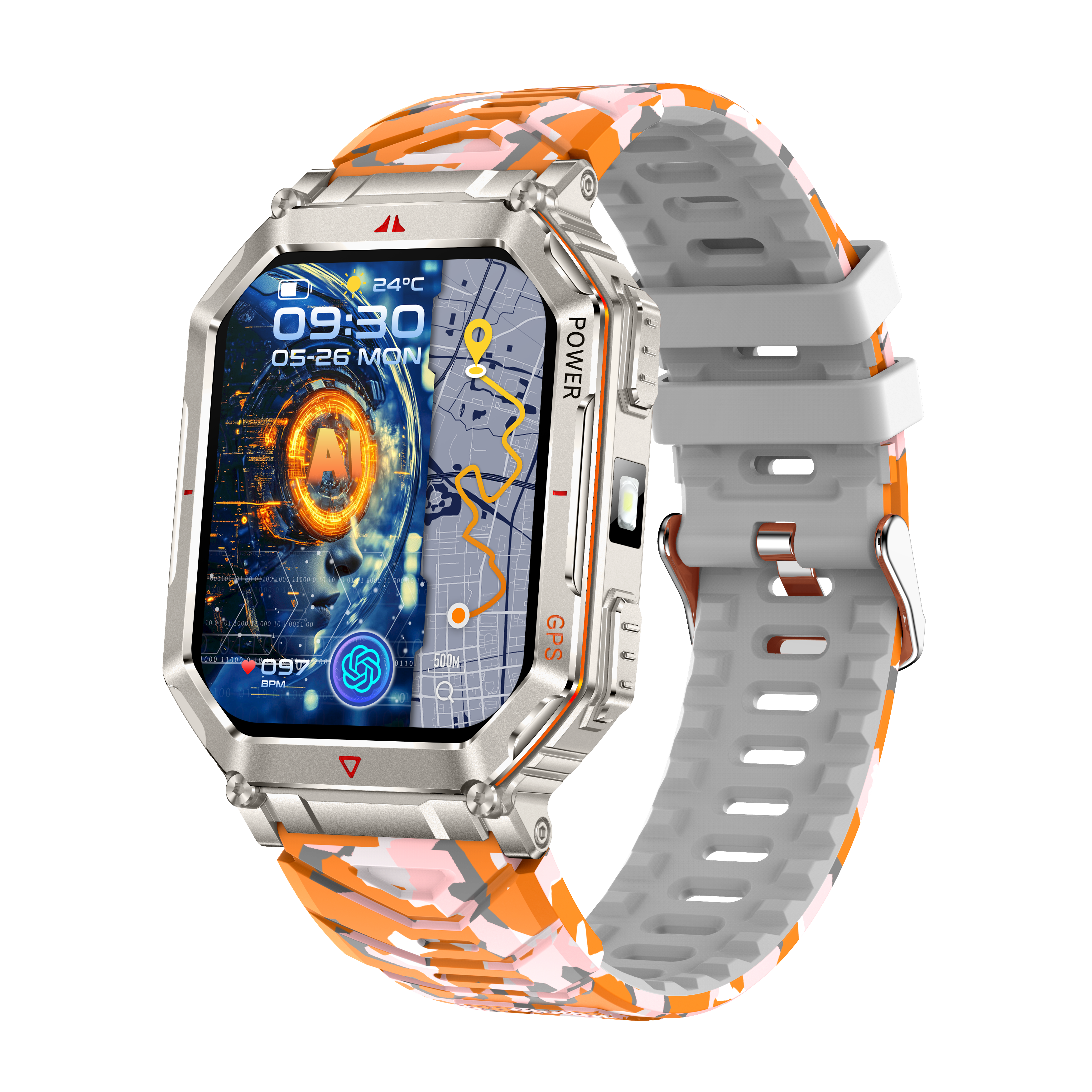 Men's Outdoor GPS Smartwatch with AI Assistant, 107+ Sports Modes, and Rugged Design