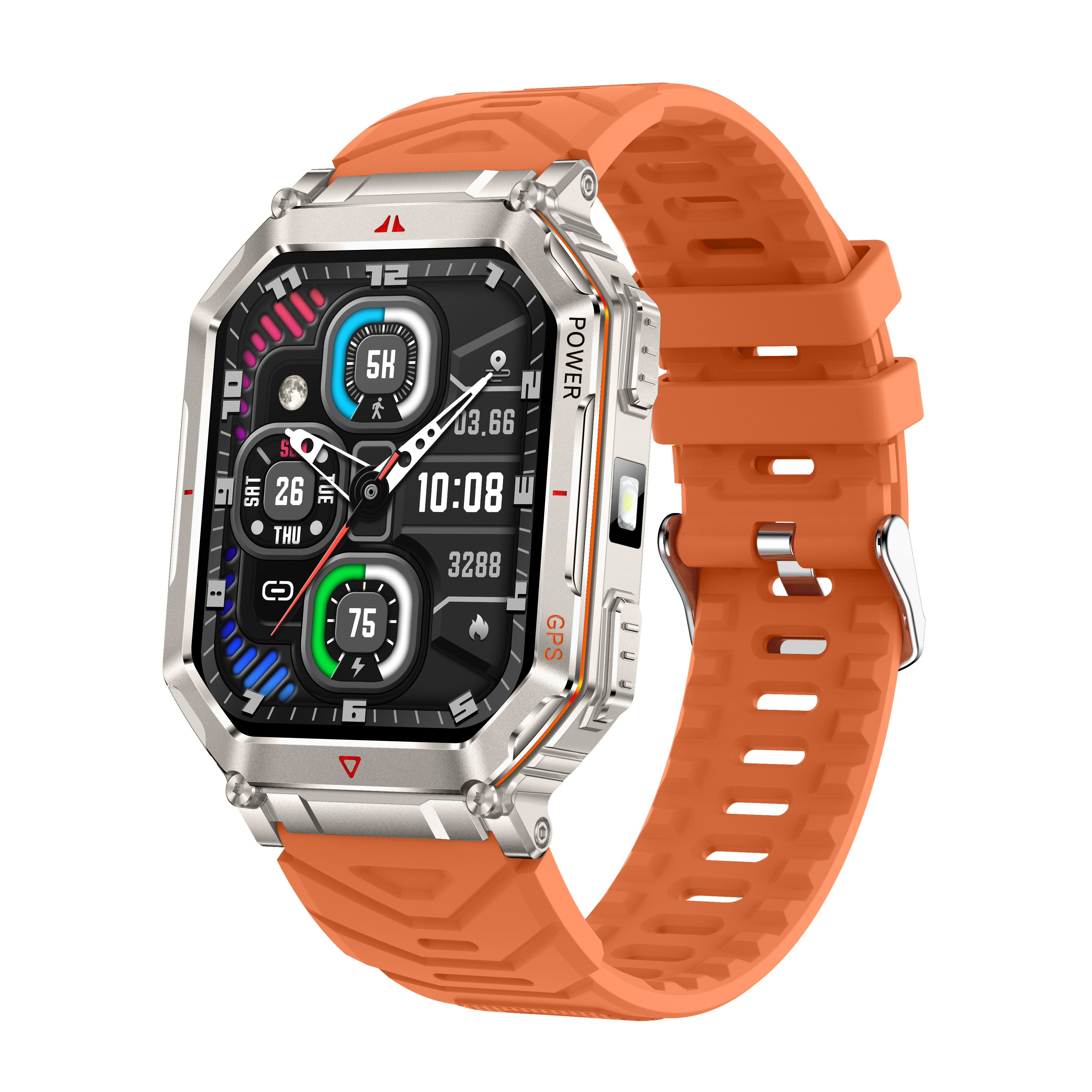 Rugged Men's Outdoor GPS Smartwatch with AI Voice, Flashlight & 107+ Sports Modes