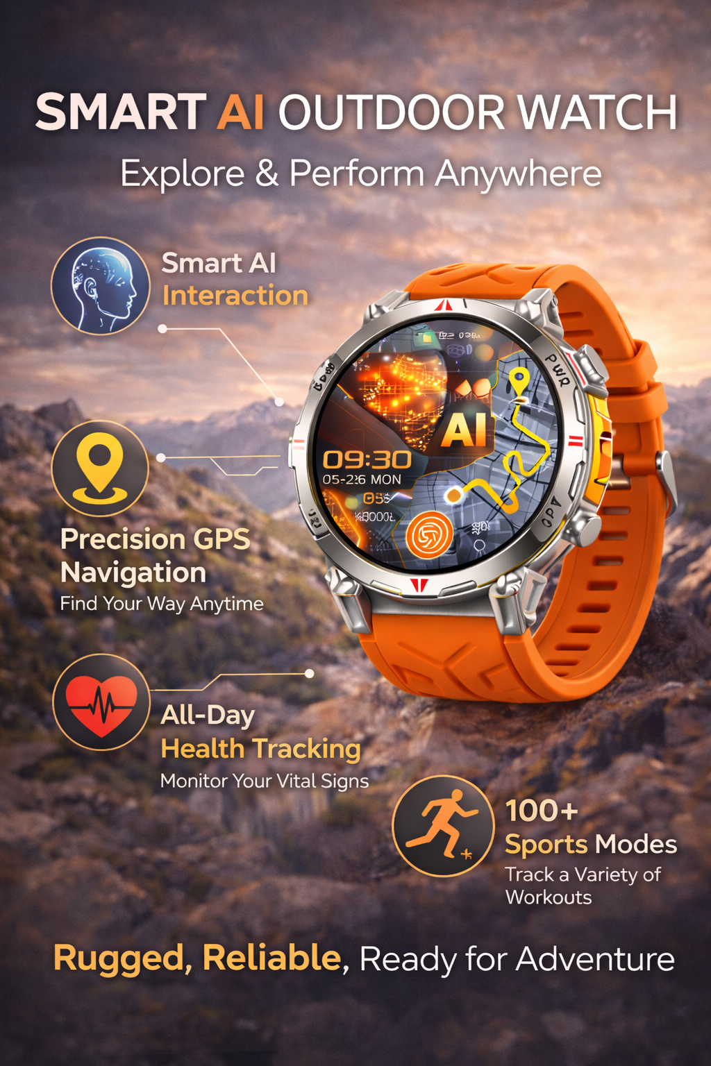 Morrison Luxury Men's GPS AMOLED Smart Watch 1.56'' 480×480 Bluetooth Call 650mAh 100+ Sports Modes
