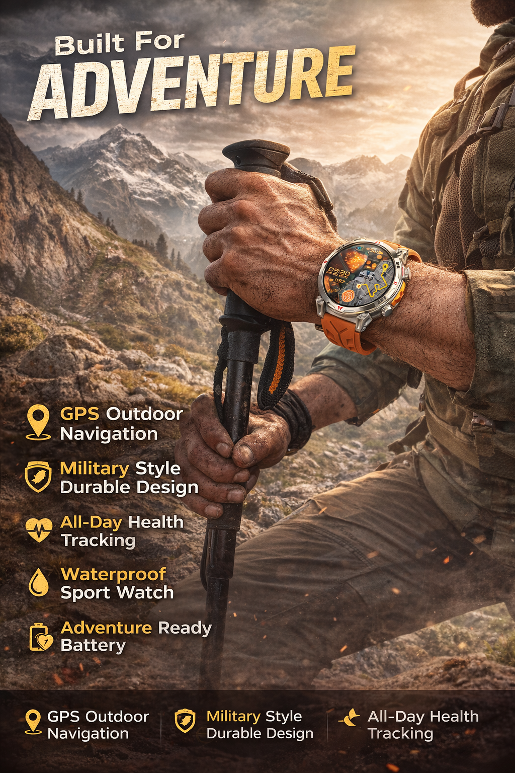 Morrison Luxury Men's GPS AMOLED Smart Watch 1.56'' 480×480 Bluetooth Call 650mAh 100+ Sports Modes