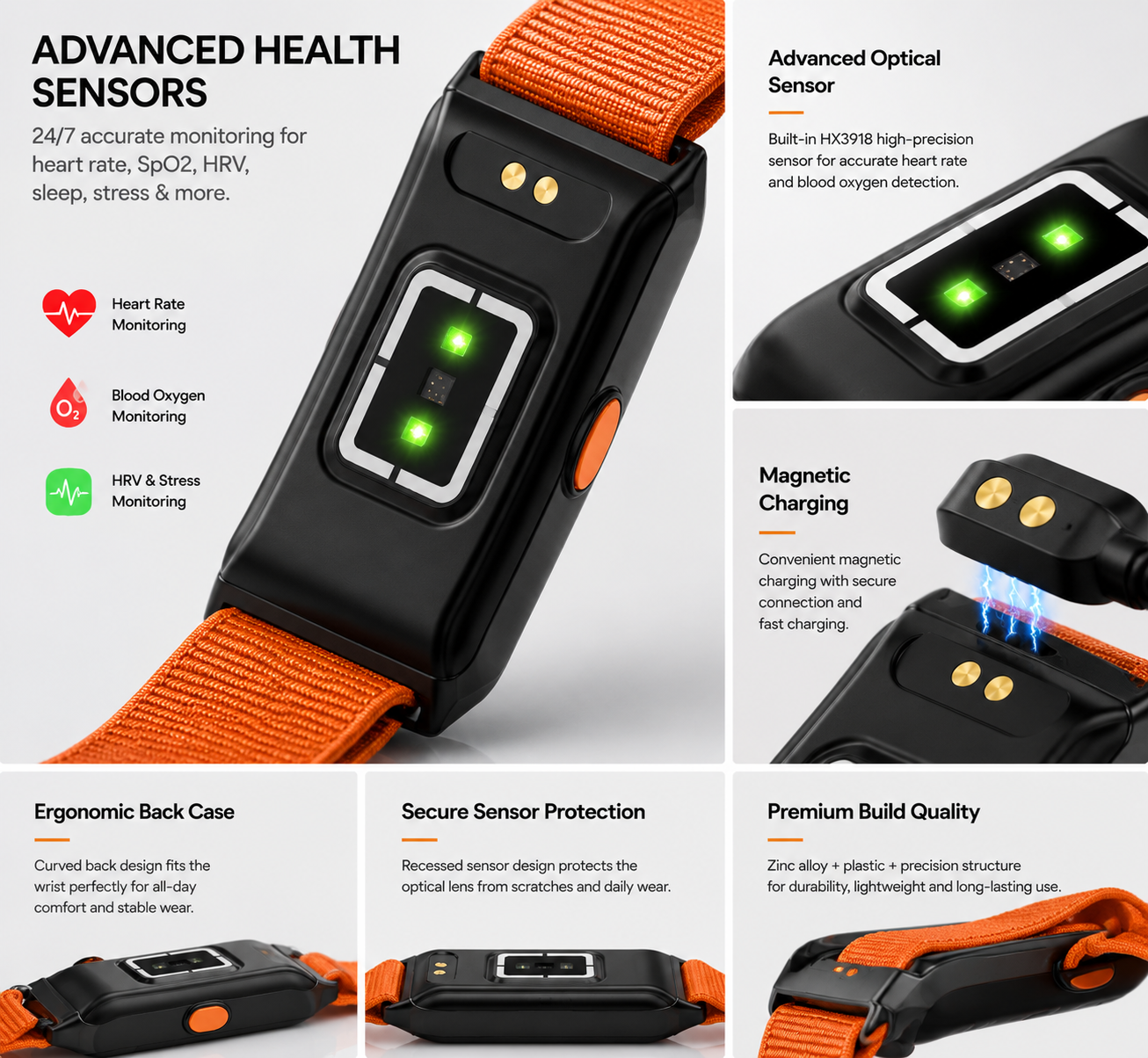 Morrison Premium Screenless Smart Bracelet with IP68 Waterproof and BLE 5.3