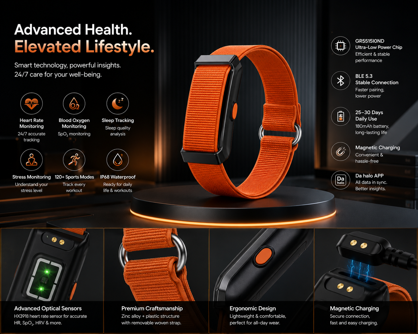 Morrison Premium Screenless Smart Bracelet with IP68 Waterproof and BLE 5.3