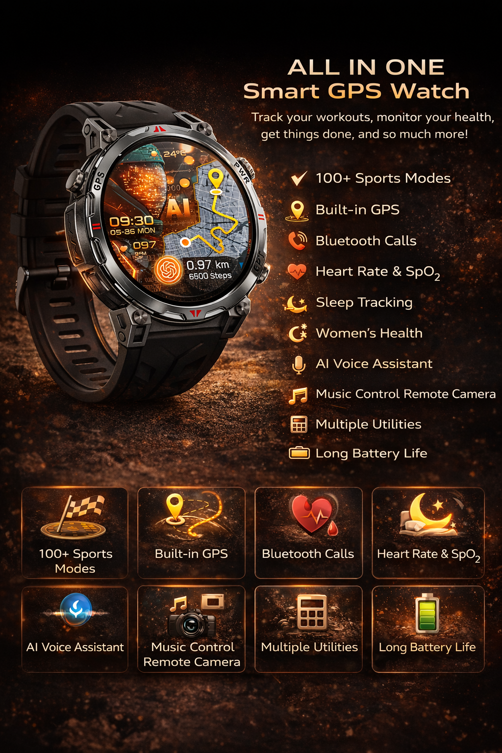 Morrison Men’s Fashion GPS Smart Watch 1.56