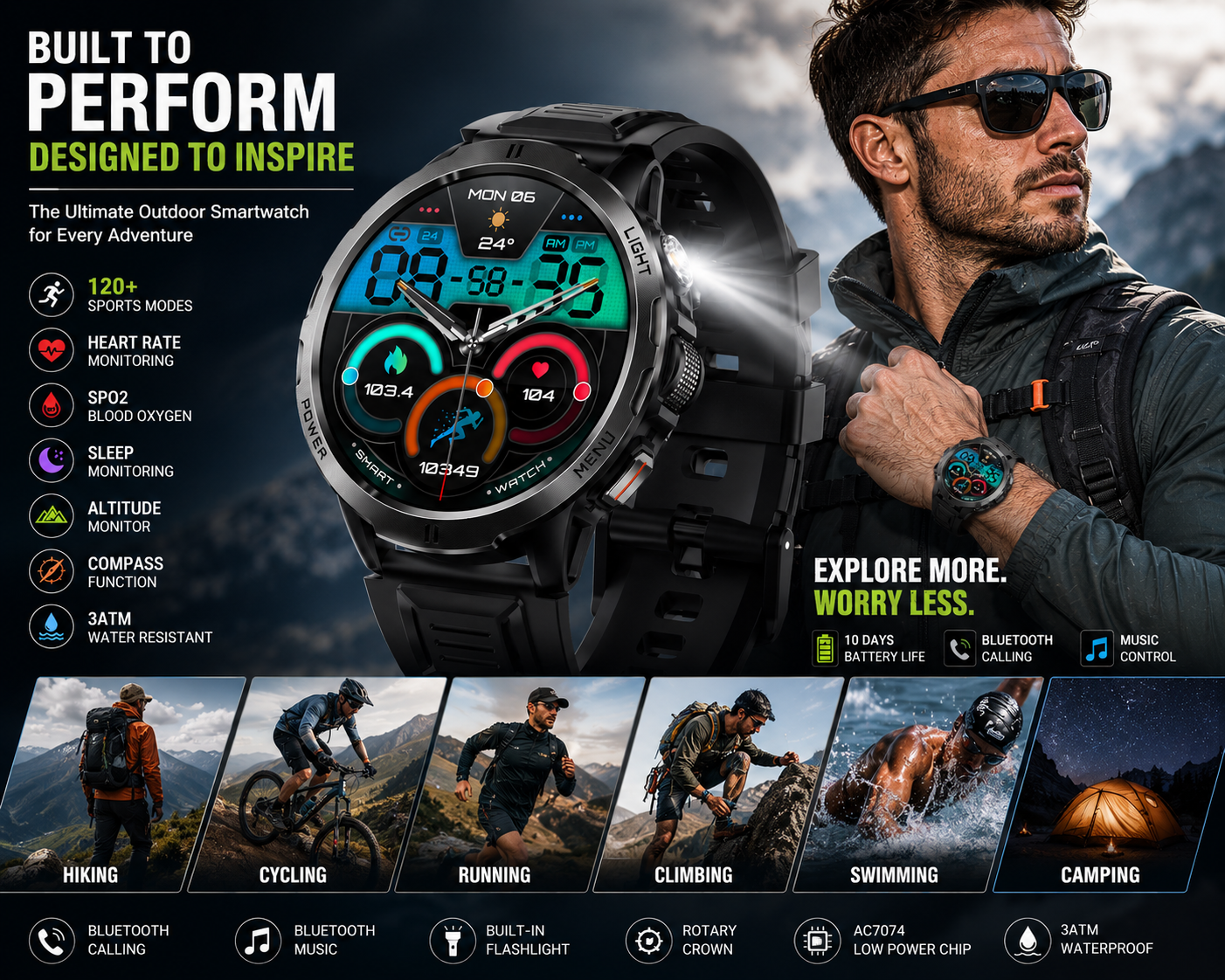 Morrison Luxury Outdoor Sports Smart Watch with Roller Button & Flashlight