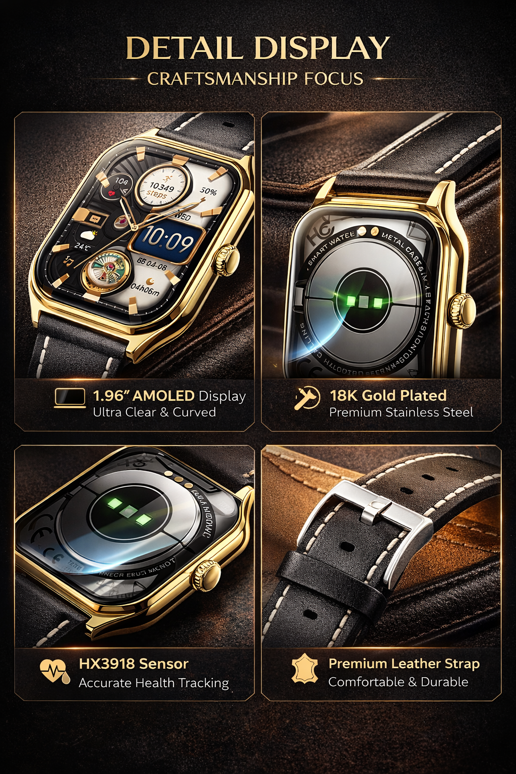 Morrison Luxury Curved AMOLED Smart Watch 1.96'' IP68 Waterproof Bluetooth Call Fitness Tracker