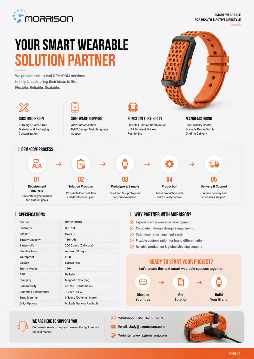 Morrison Screenless Smart Bracelet IP68 Waterproof Sports Health Tracker with BLE 5.3