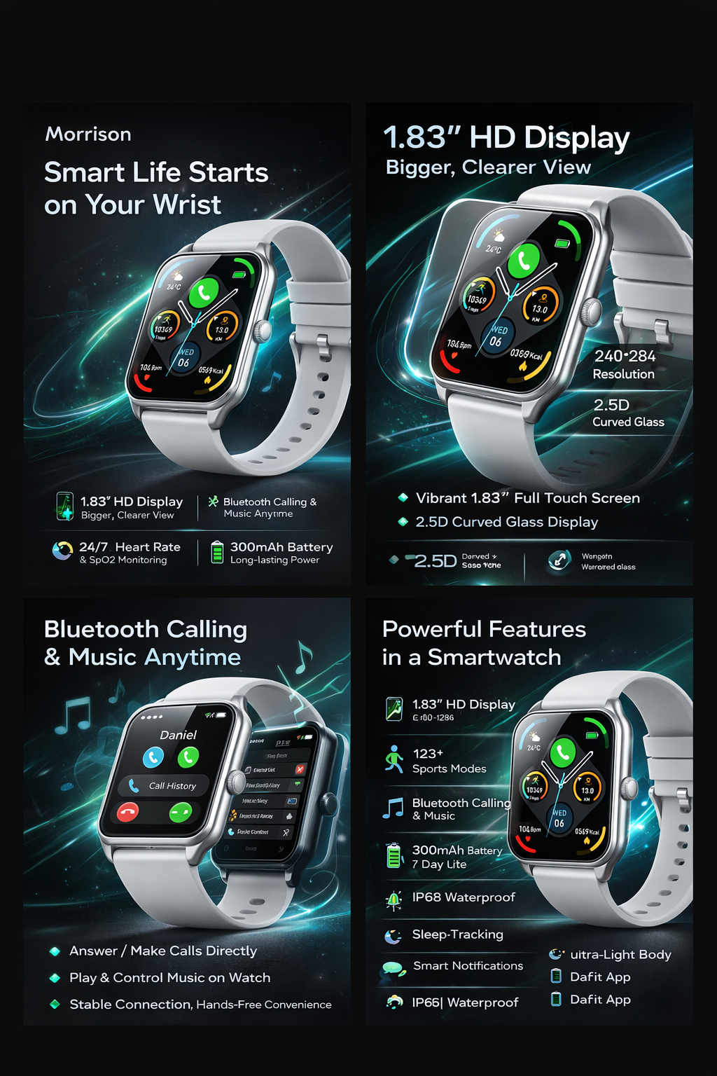 Morrison IP68 Waterproof Fashion Sports Smart Watch 1.83'' Bluetooth Call Fitness Tracker