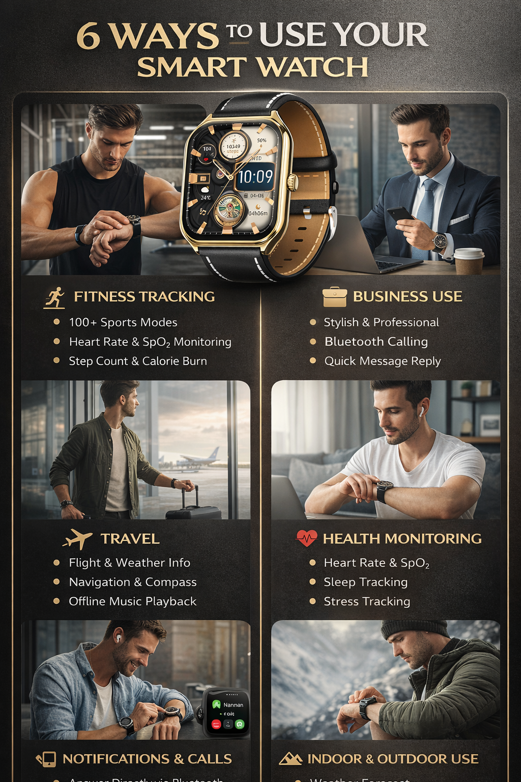 Morrison Luxury Curved AMOLED Smart Watch 1.96'' IP68 Waterproof Bluetooth Call Fitness Tracker