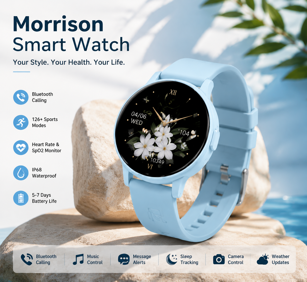 Morrison IP68 Waterproof Fashion Sports Elegant Luxury Smart Watch with Bluetooth Calling