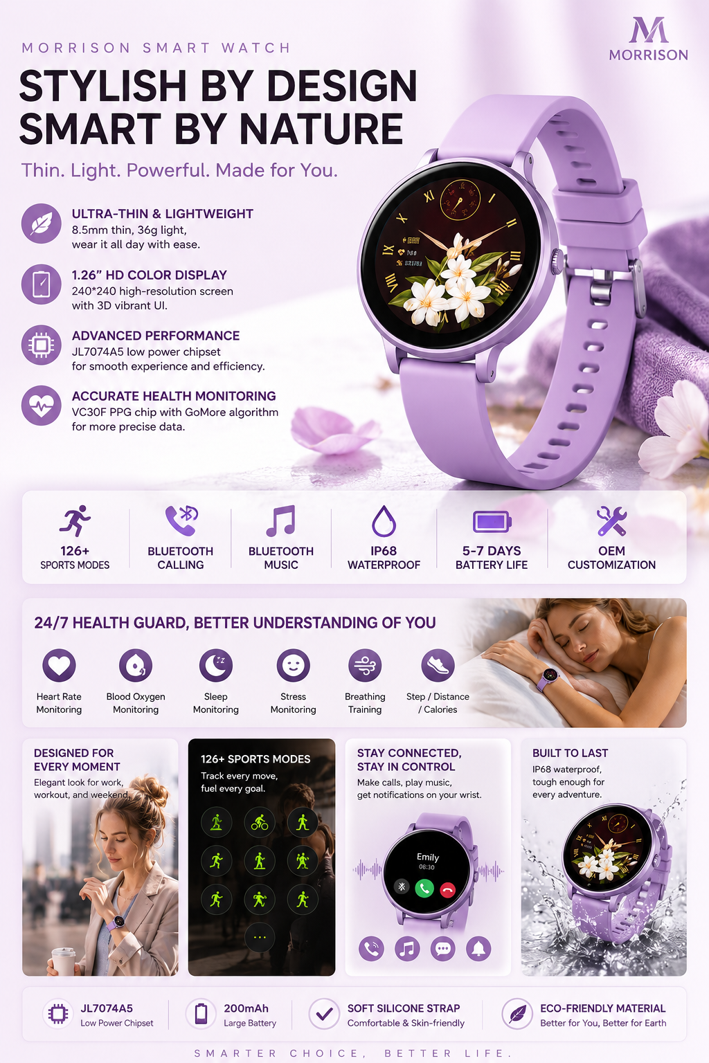 Morrison IP68 Waterproof Fashion Sports Elegant Luxury Smart Watch with Bluetooth Call