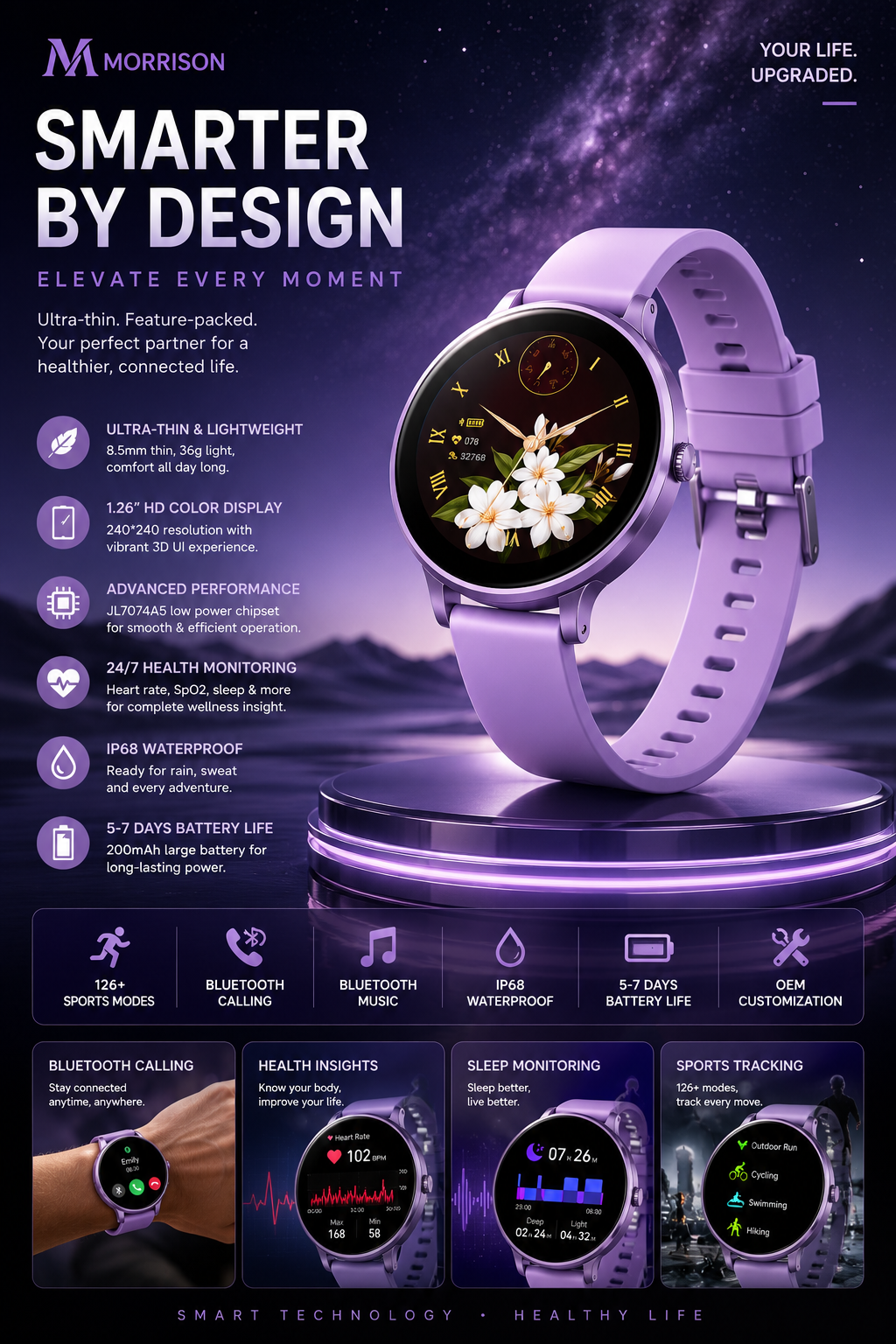 Morrison IP68 Waterproof Fashion Sports Elegant Luxury Smart Watch with Bluetooth Call