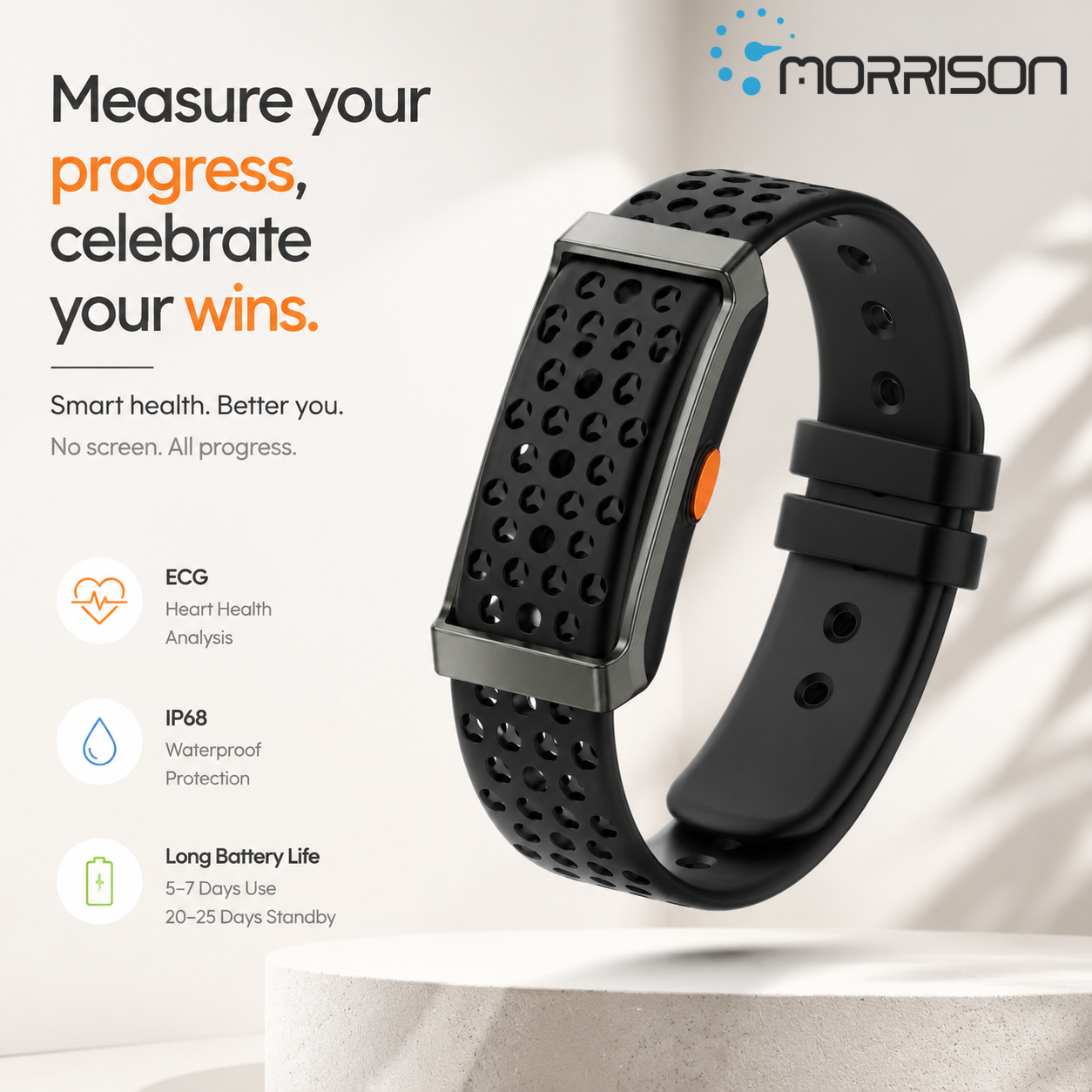 Morrison Screenless Smart Bracelet IP68 ECG Health Fitness Tracker