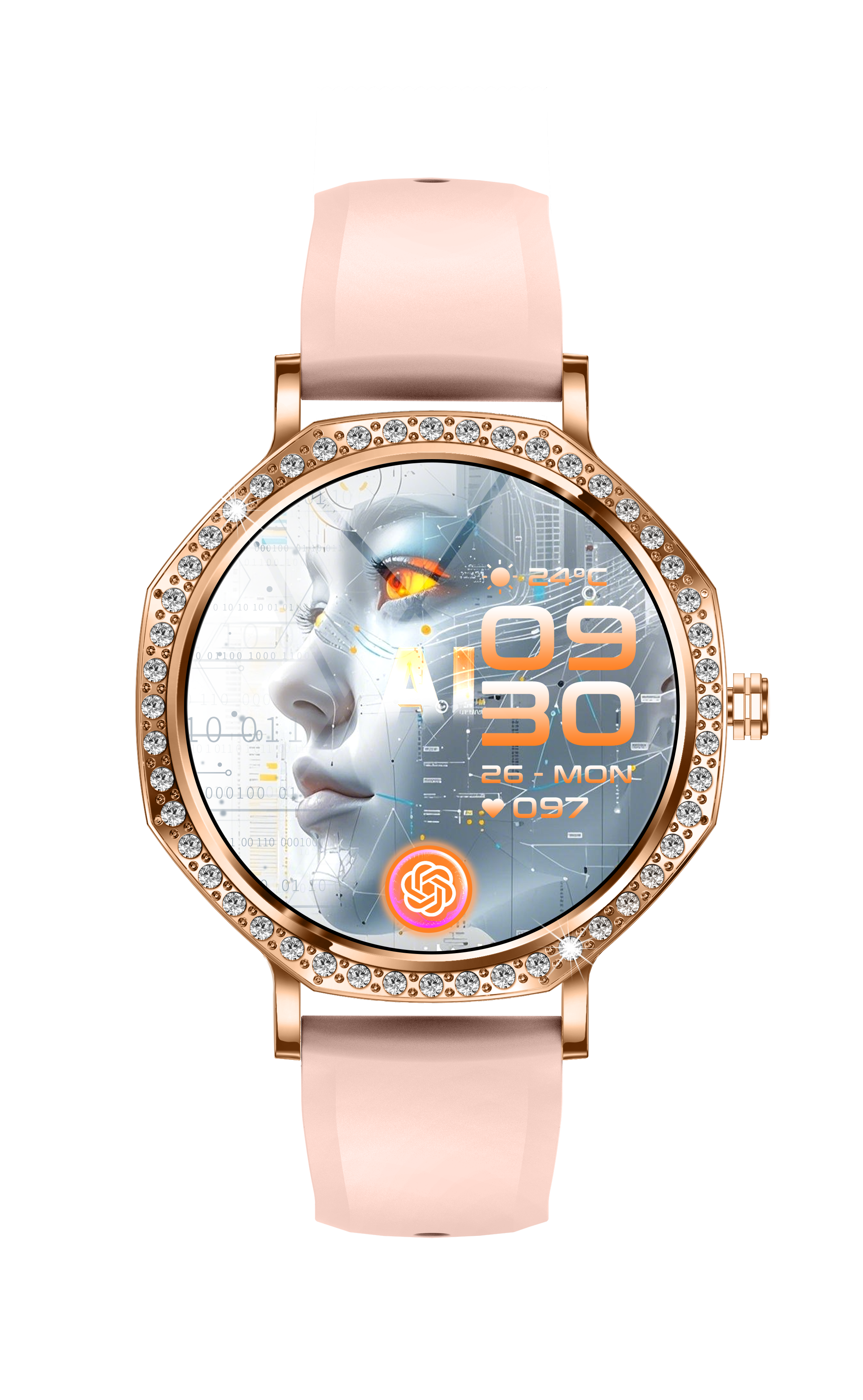 Luxury Women's AI Smartwatch with Diamond Bezel and AMOLED Display