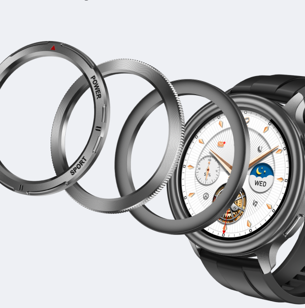Men’s Smartwatch with Replaceable Bezels and Rotating Crown – 1.43