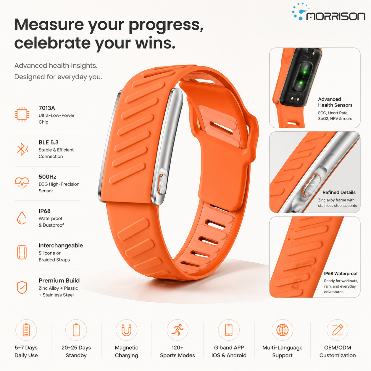 Morrison IP68 Elegant Luxury Smart Watch ECG Screenless Smart Band with BLE 5.3 Health Monitoring