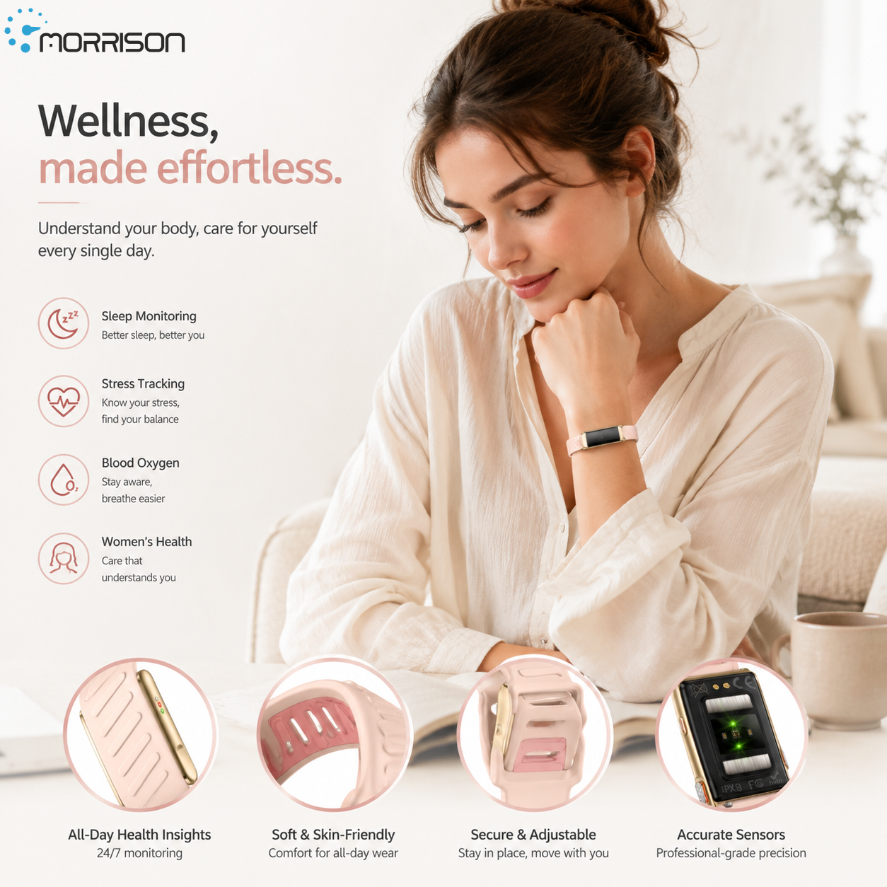 Morrison IP68 Screenless Smart Bracelet with ECG Heart Health Monitoring