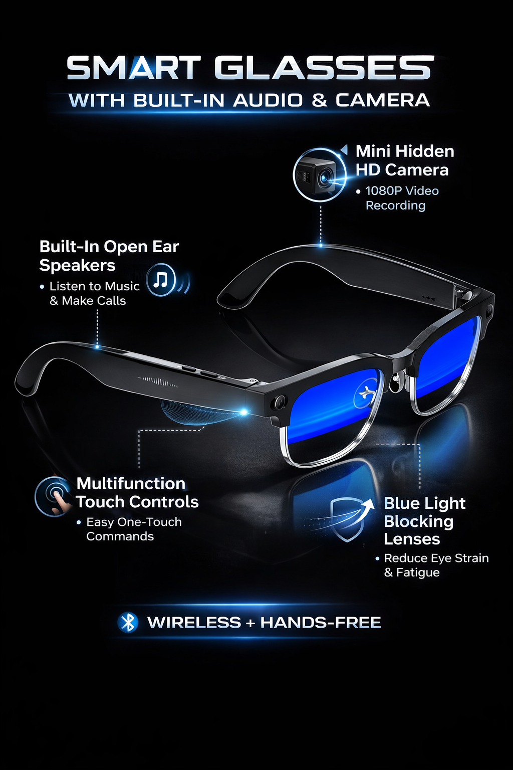 Morrison AI Smart Glasses with 8MP Camera OIS Bluetooth Call WiFi Photo Transfer