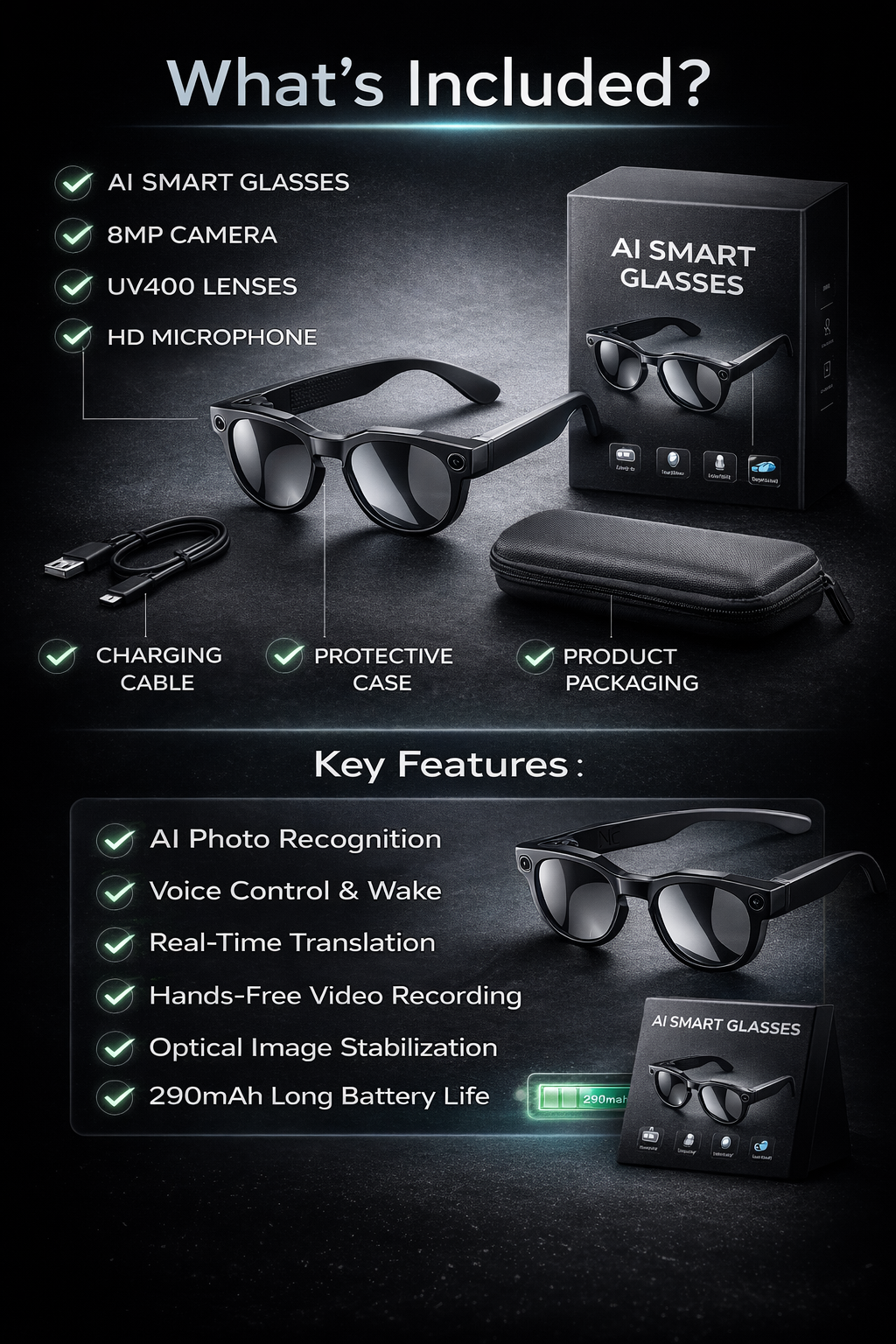 MorrisonAI New Gen AI Voice Control Smart Glasses 8MP HD POV Vlog Bluetooth Camera Glasses