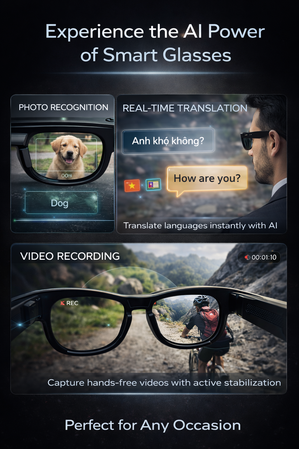 MorrisonAI New Gen AI Voice Control Smart Glasses 8MP HD POV Vlog Bluetooth Camera Glasses
