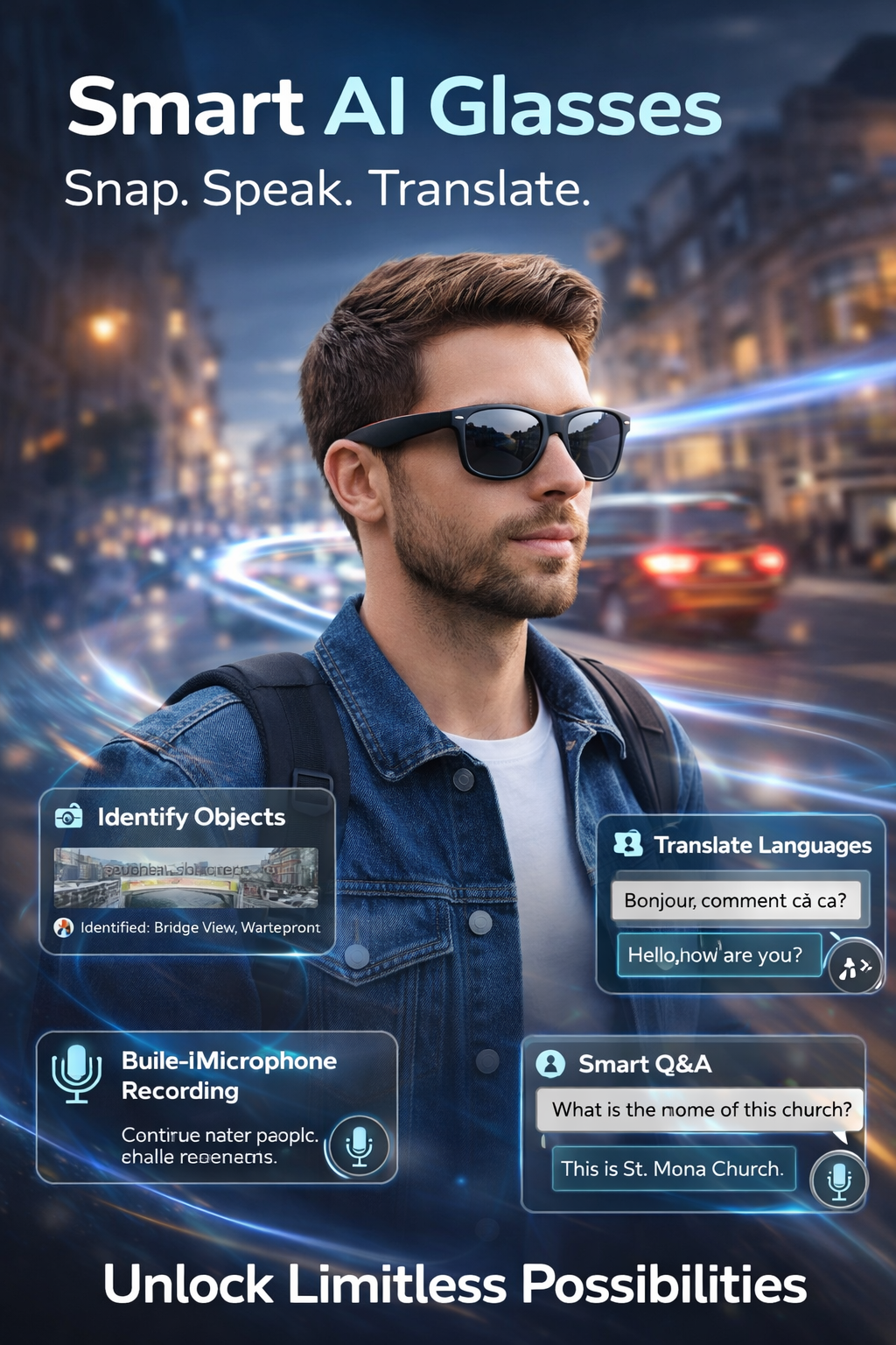 MorrisonAI New Gen AI Voice Control Smart Glasses 8MP HD POV Vlog Bluetooth Camera Glasses