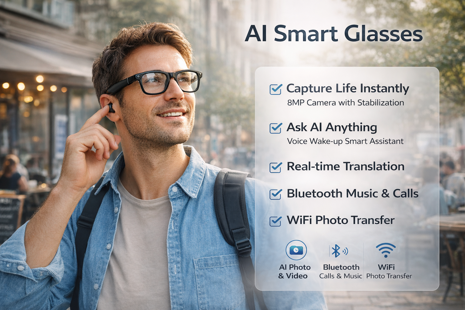 Morrison New Gen AI Voice Control Portable Bluetooth HD POV Video Shooting Vlog Cycling Smart Glasses