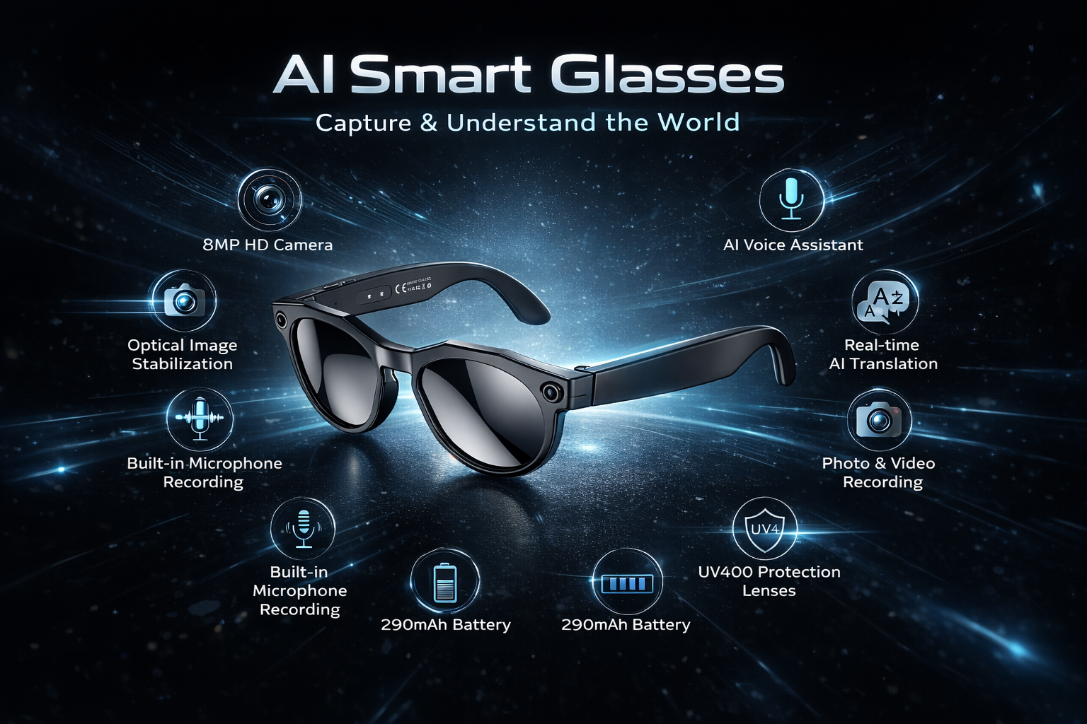 MorrisonAI New Gen AI Voice Control Smart Glasses 8MP HD POV Vlog Bluetooth Camera Glasses