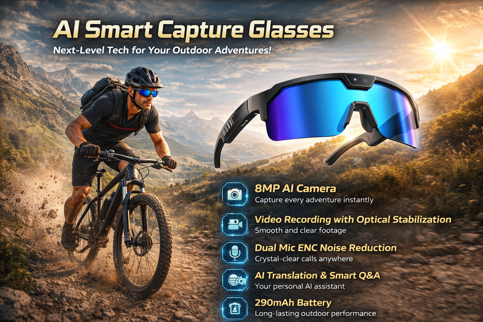Morrison AI Smart Cycling Glasses 8MP Camera UV400 Bluetooth Audio Recording