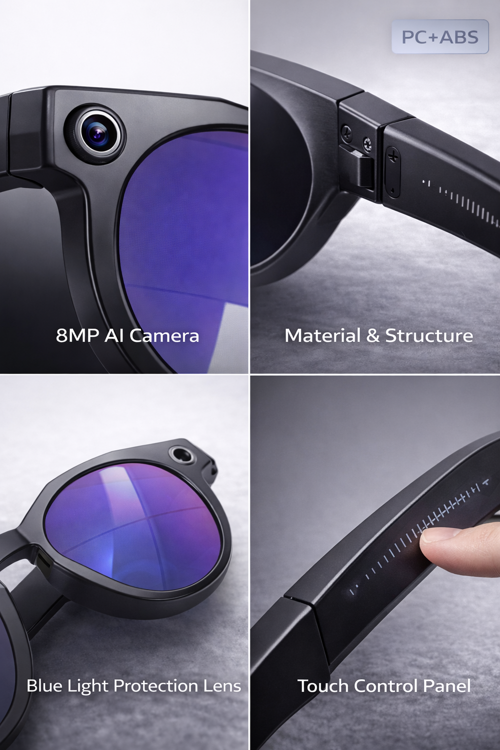 Morrison Portable Bluetooth HD POV AI Smart Glasses 8MP Camera Anti-Blue Light