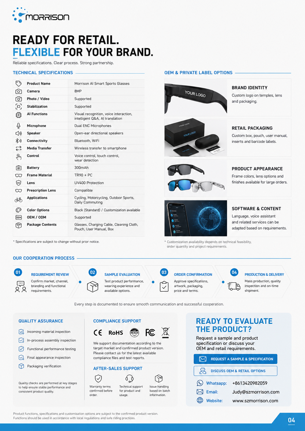 Morrison 8MP POV Shooting AI Smart Glasses with Stabilized Video, AI Translation and Bluetooth Audio
