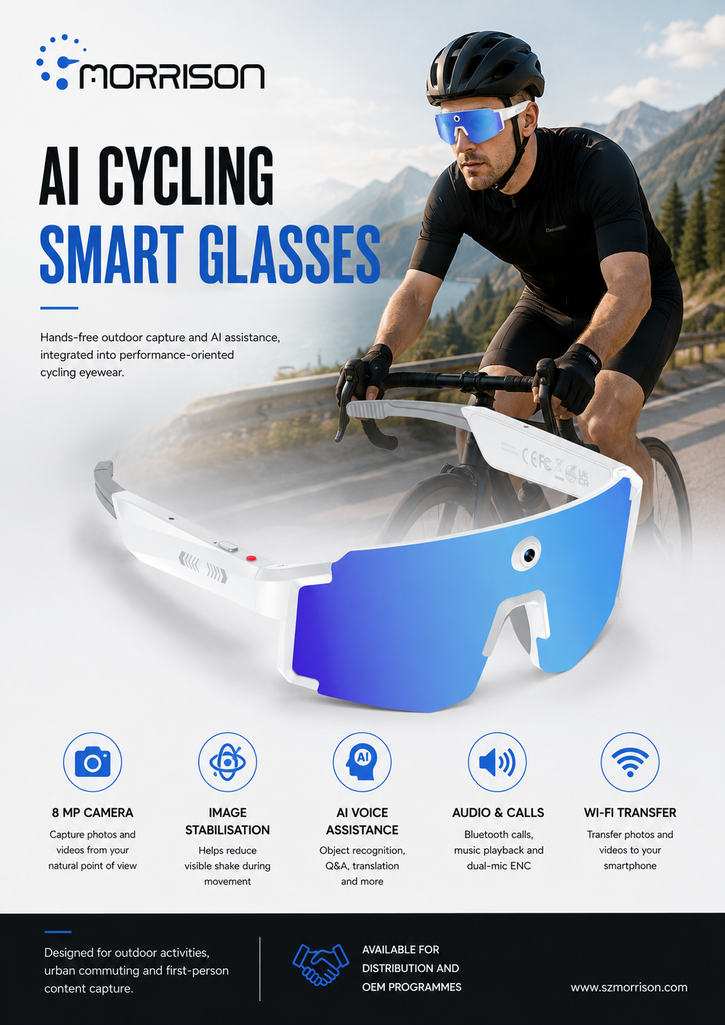 Morrison 8MP POV Shooting AI Smart Glasses for Cycling with Stabilization