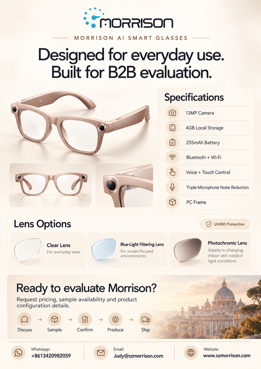 Morrison 13MP POV Shooting AI Smart Glasses with OIS, AI Translation, WiFi Transfer & 4GB Storage