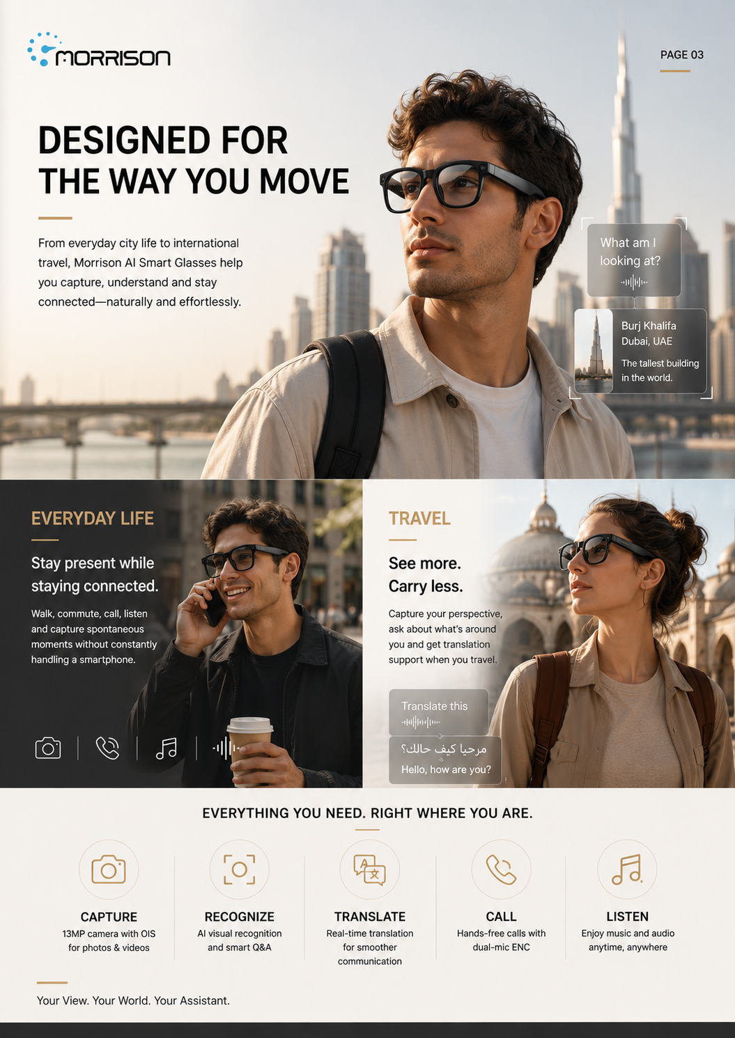 Morrison 13MP OIS POV Shooting AI Smart Glasses with AI Translation, WiFi Transfer & ENC Calls