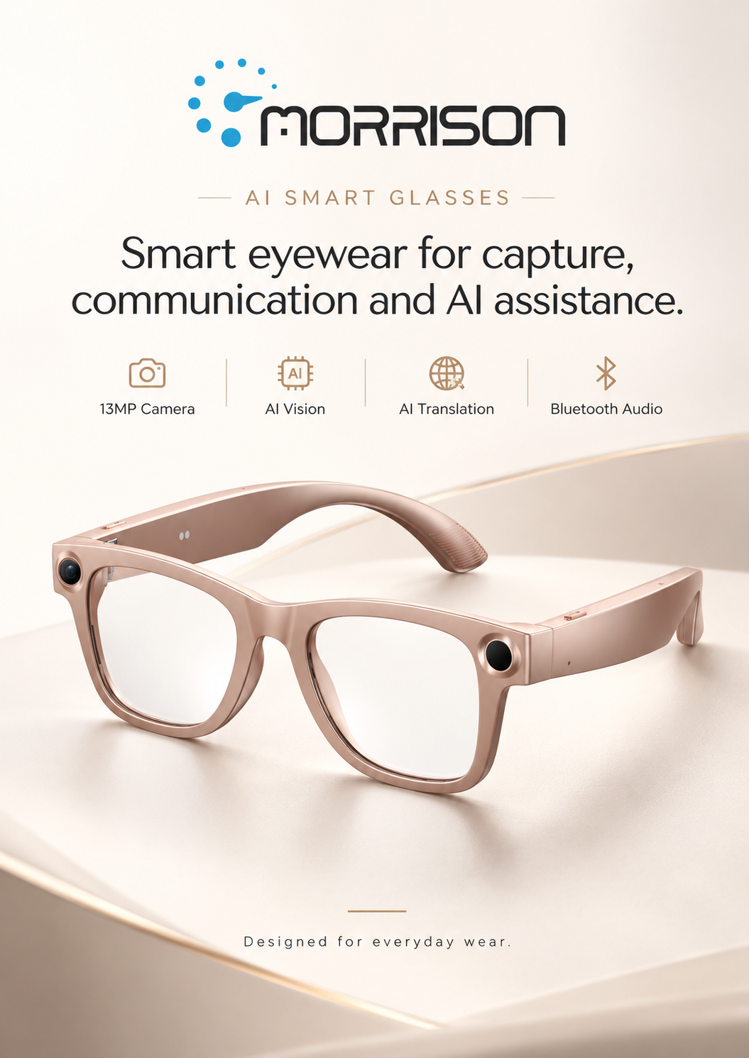 Morrison 13MP POV Shooting AI Smart Glasses with OIS, AI Translation, WiFi Transfer & 4GB Storage