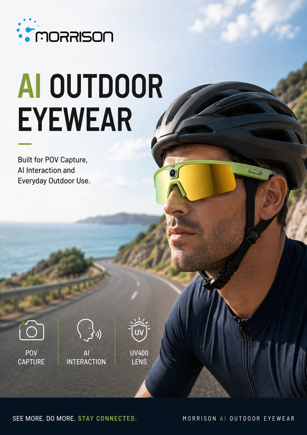Morrison POV Shooting AI Smart Glasses with 8MP Camera, AI Translation & Bluetooth Calling
