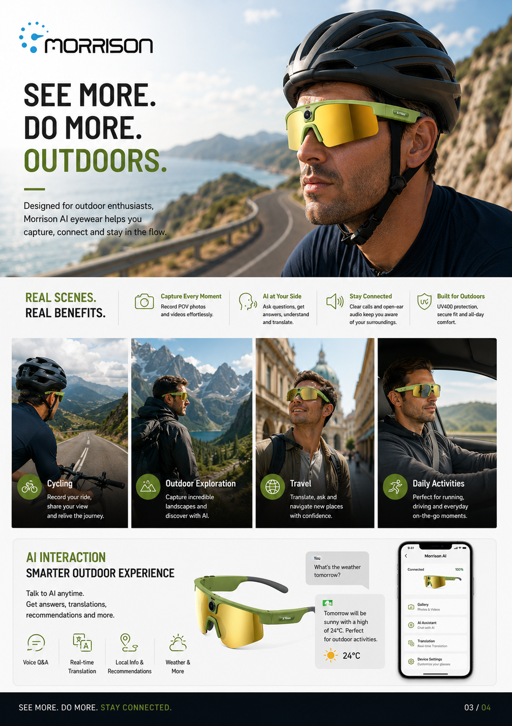 Morrison POV Shooting AI Smart Glasses with 8MP Camera, AI Translation & Bluetooth Calling