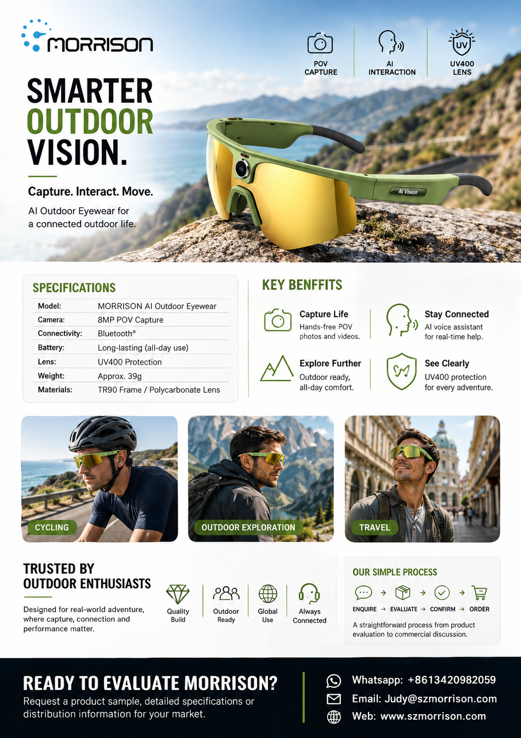 Morrison POV Shooting AI Smart Glasses with 8MP Camera, AI Translation & Bluetooth Calling
