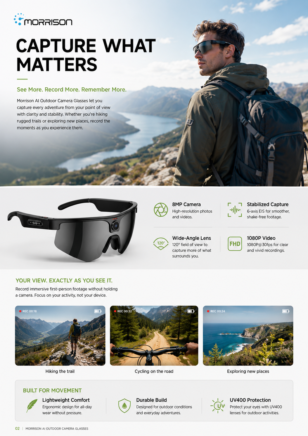 Morrison AI Outdoor Cycling Smart Glasses with 8MP Camera, OIS, AI Voice & POV Shooting
