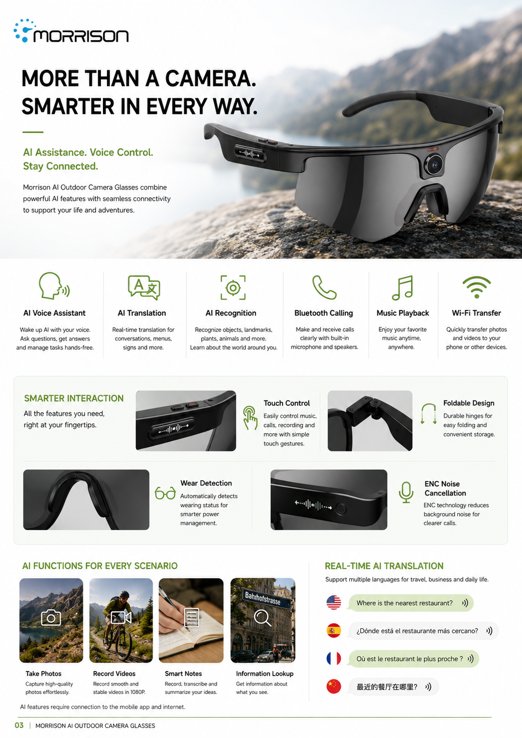 Morrison AI Outdoor Cycling Smart Glasses with 8MP Camera, OIS, AI Voice & POV Shooting