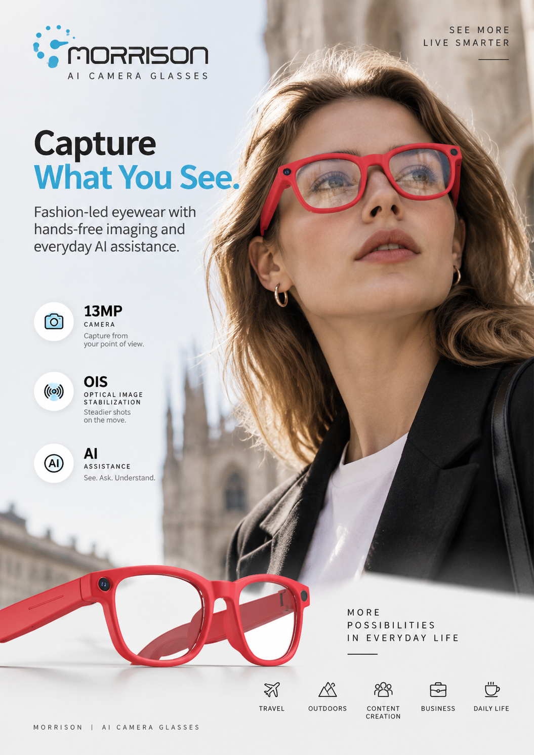 Morrison POV Shooting AI Smart Glasses 13MP Camera with OIS, AI Translation & Voice Assistant