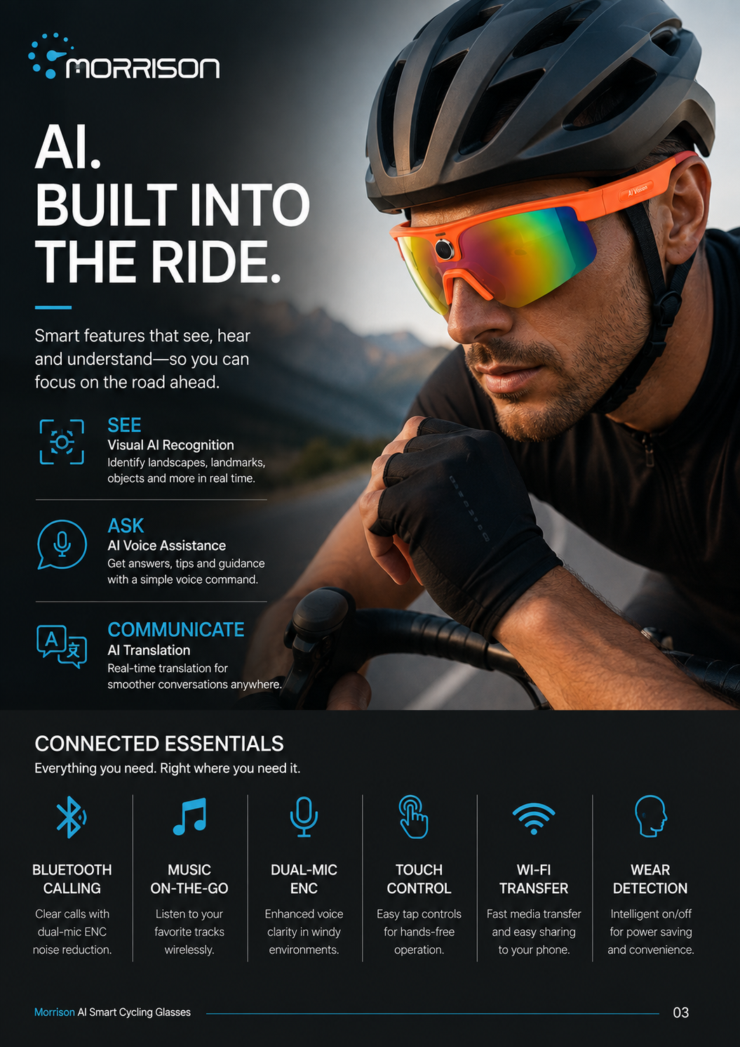 Morrison 8MP POV Shooting AI Smart Glasses for Cycling with UV400 Lens, 6-Axis Stabilization & Wi-Fi Transfer