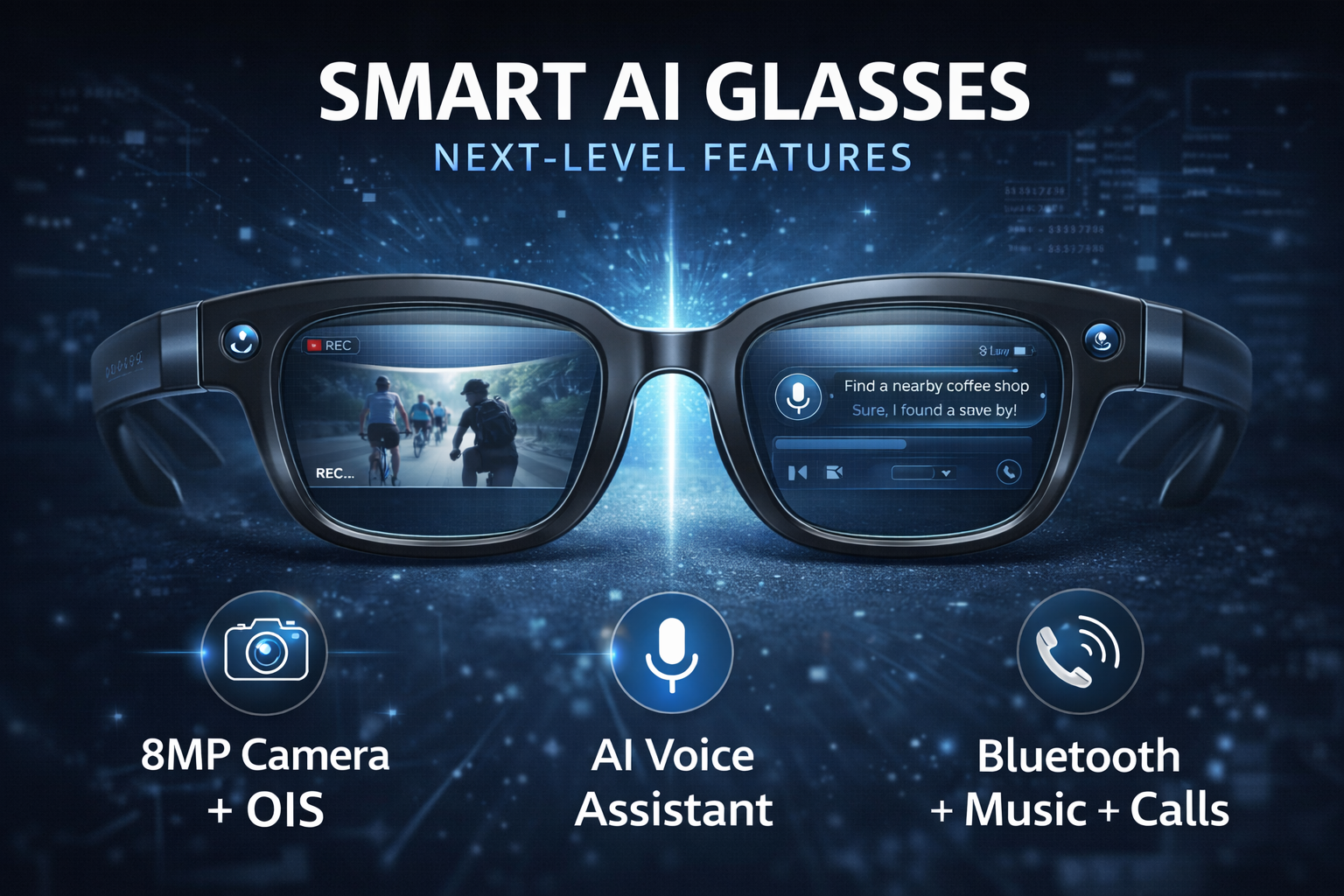 Morrison AI Smart Glasses HD 8MP Camera Bluetooth Portable Vlog Video Recording Glasses