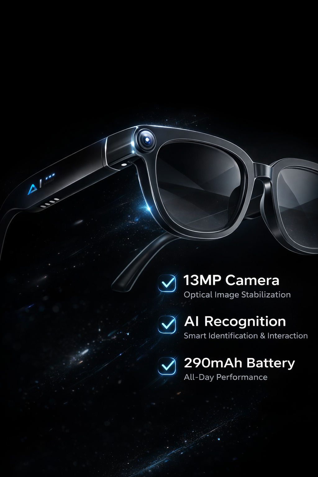 Morrison AI Smart Glasses 13MP HD Camera Portable Bluetooth Vlog POV Shooting Glasses