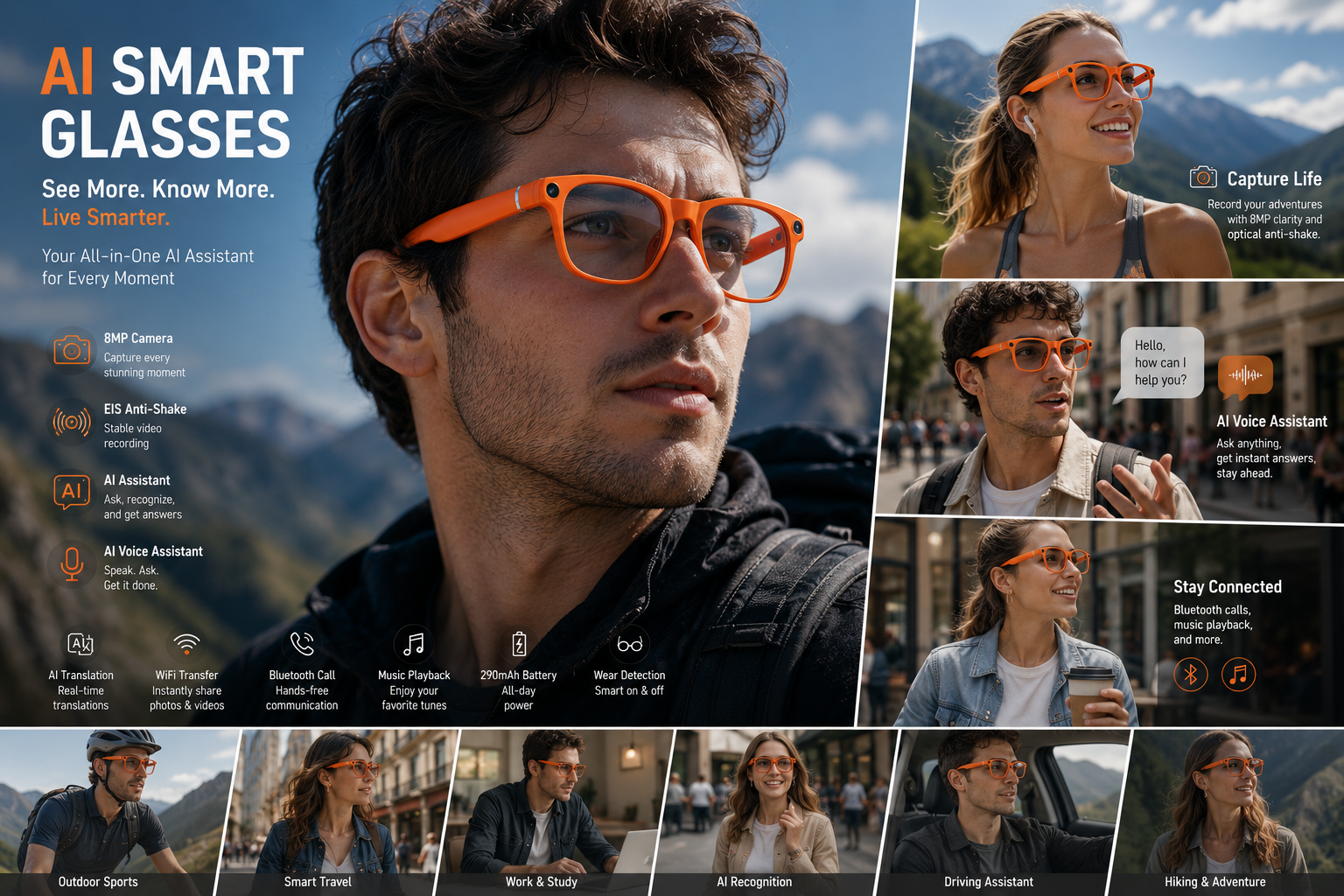 Morrison AI Smart Glasses with HD POV Video Shooting & Bluetooth Calling
